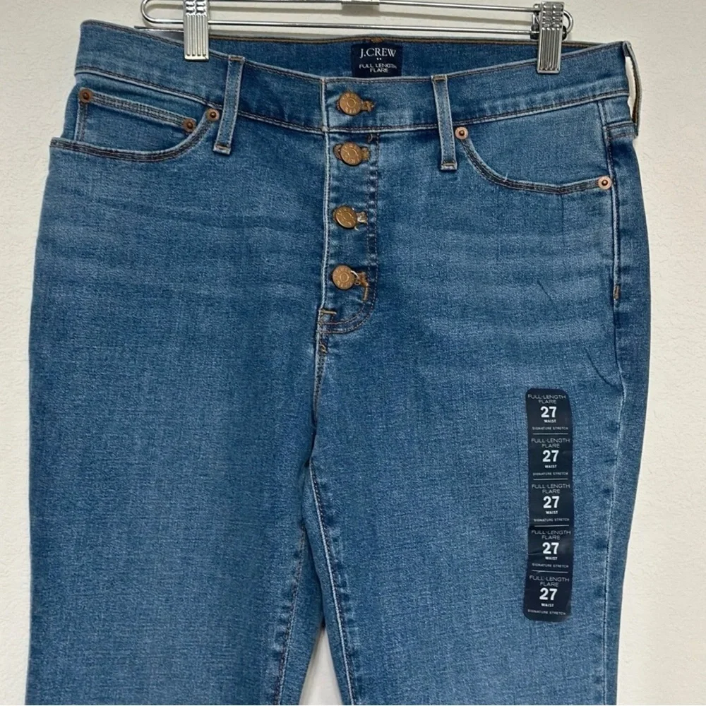 New J Crew Full Length Flare Jeans Button Fly‎ Medium Wash 27 Signature Stretch